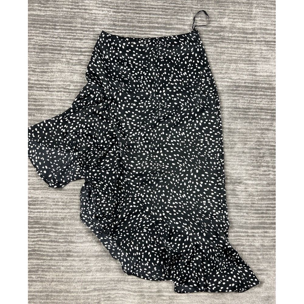Forever 21 Skirt Women Small Black White Patterned Ruffle Midi Casual Assymetric